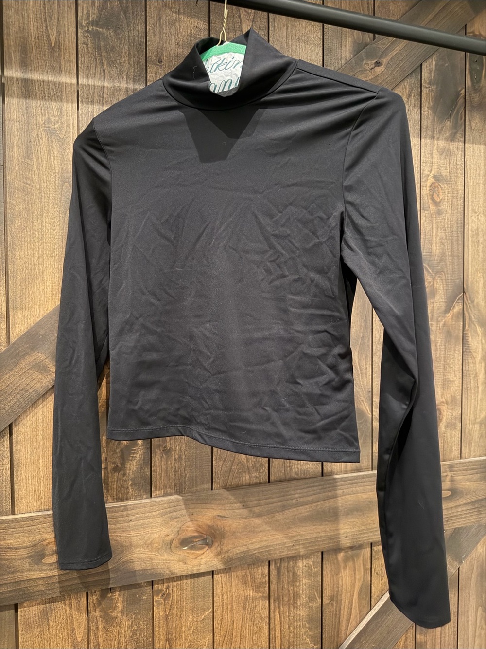 Good American Body Con Black Long Sleeve Turtleneck Cropped Top